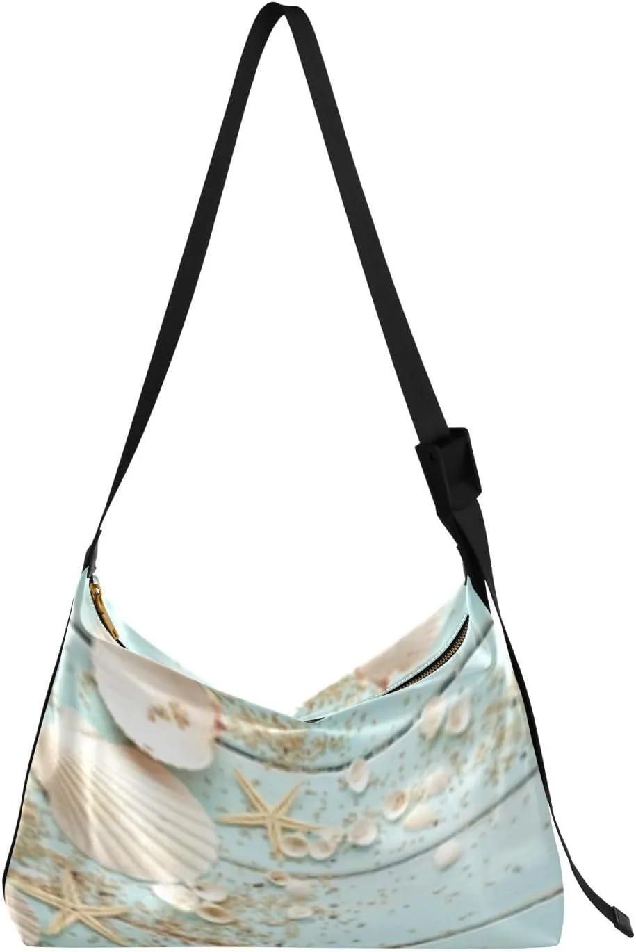 Summer Starfish Seashells Hobo Crossbody Bags for Women Leather Large Shoulder Bag Cross Body Blue Board Trendy Womens Tote Bags Handbag for Travel Shopping