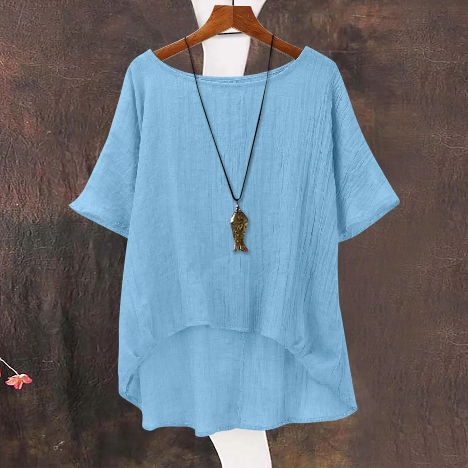 Summer Tops for Women 2025 Trendy Short Sleeve Cotton Linen Shirt Curved Hem Casual Boho Gauze Tunic Blouses Outfits