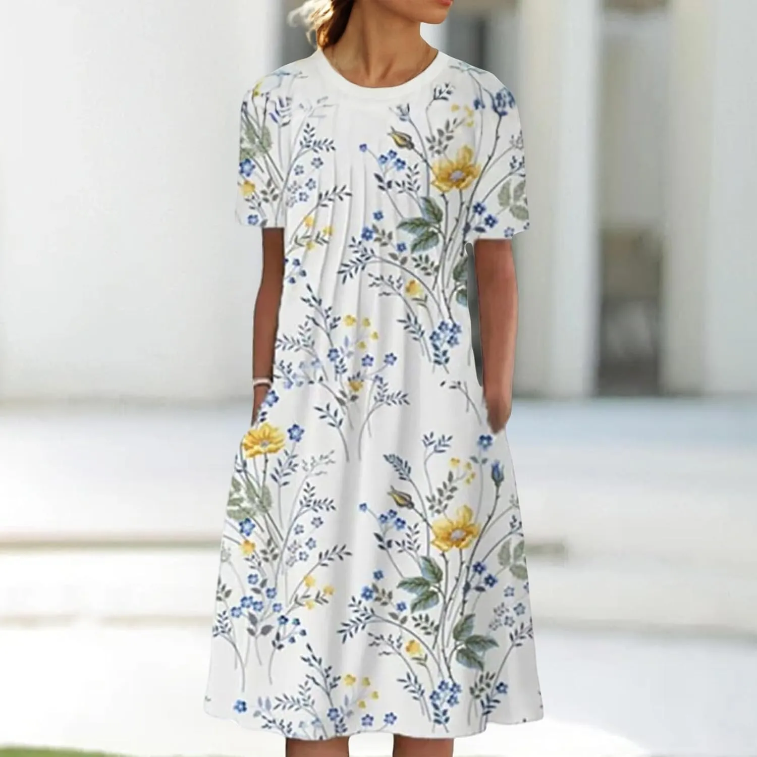 Summer Womens Dresses Boho Floral Short Sleeve Sundress Loose Fit Swing Midi Dresses Elegants Printed Dress 2025