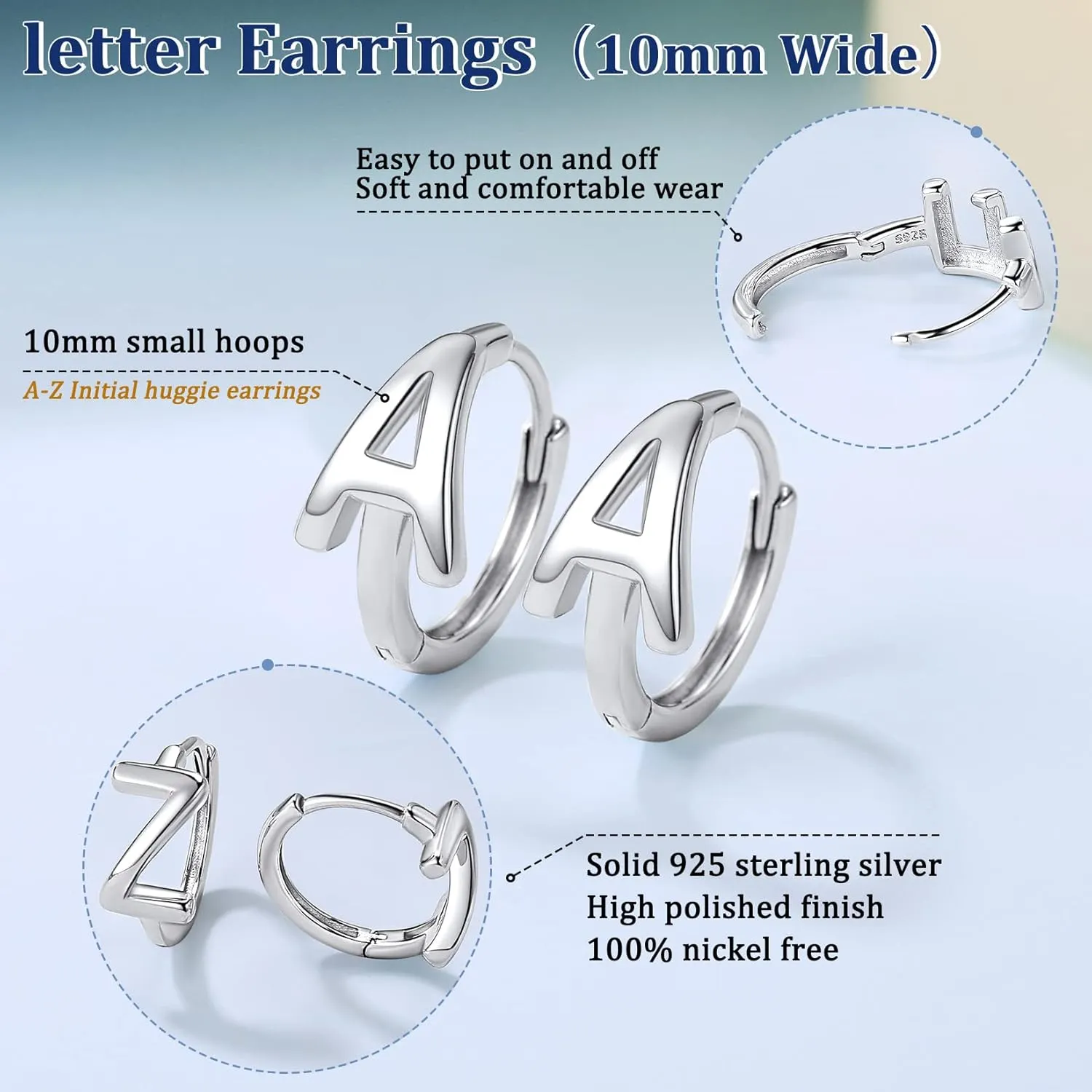 Suplight 925 Sterling Silver Initial Hoop Earrings for Women, Alphabet Letter A-Z Dainty Huggie Hoop Earrings (with Gift Box)