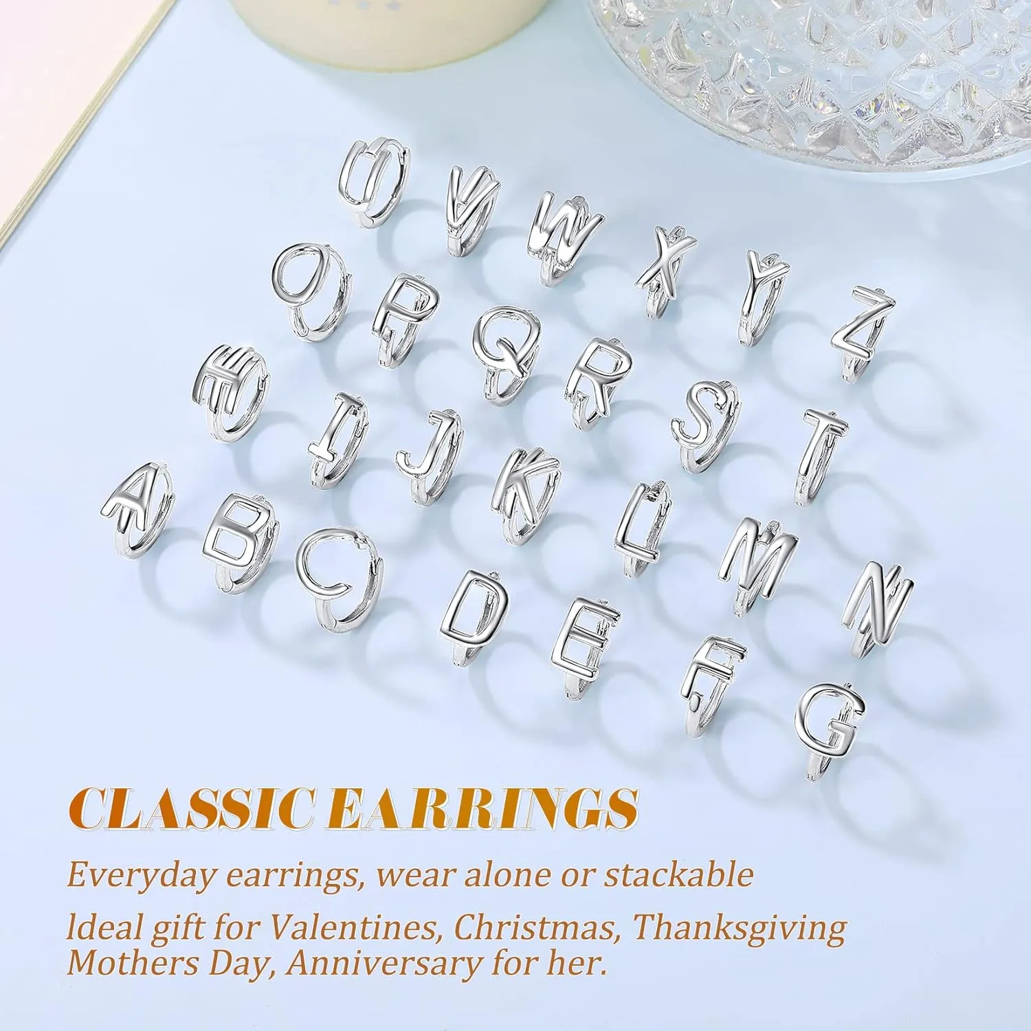 Suplight 925 Sterling Silver Initial Hoop Earrings for Women, Alphabet Letter A-Z Dainty Huggie Hoop Earrings (with Gift Box)