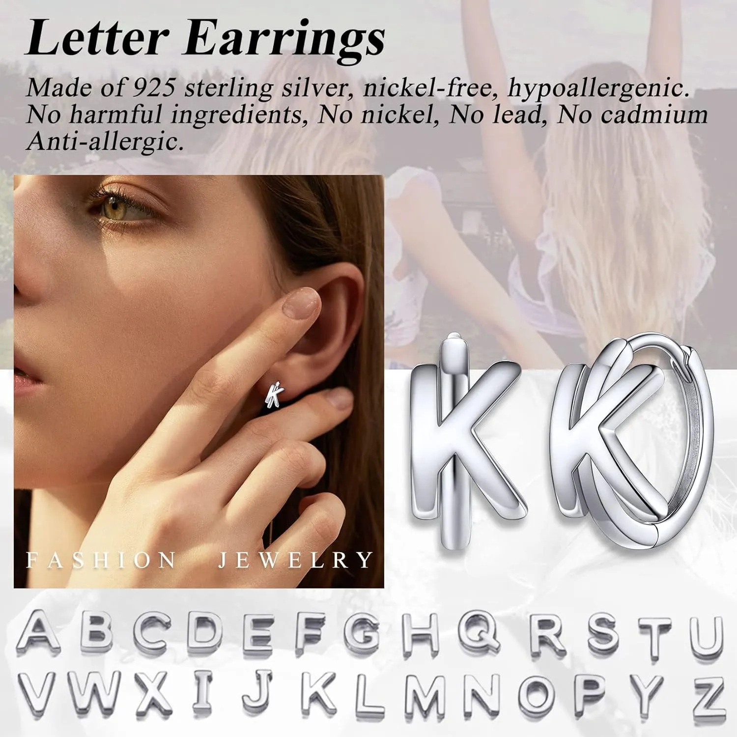 Suplight 925 Sterling Silver Initial Hoop Earrings for Women, Alphabet Letter A-Z Dainty Huggie Hoop Earrings (with Gift Box)