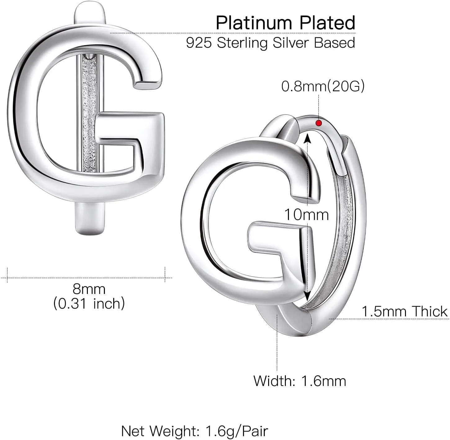 Suplight 925 Sterling Silver Initial Hoop Earrings for Women, Alphabet Letter A-Z Dainty Huggie Hoop Earrings (with Gift Box)
