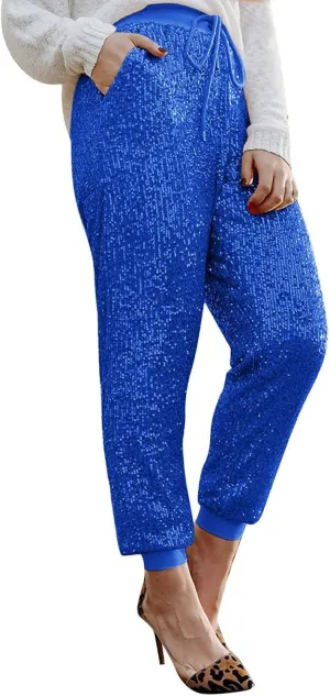 Sweatpants for Women Women's Glitter Sequin Trousers High Waist Stretchy Club Shiny Night Out Party Club Trousers