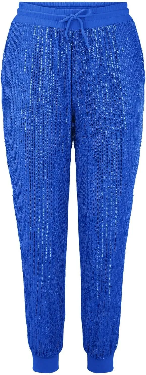 Sweatpants for Women Women's Glitter Sequin Trousers High Waist Stretchy Club Shiny Night Out Party Club Trousers