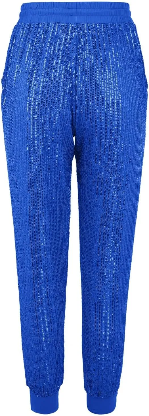 Sweatpants for Women Women's Glitter Sequin Trousers High Waist Stretchy Club Shiny Night Out Party Club Trousers