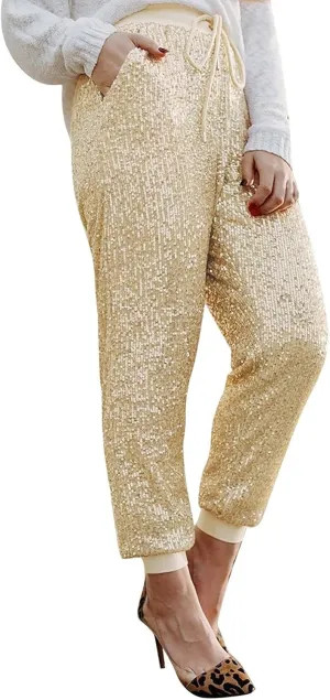 Sweatpants for Women Women's Glitter Sequin Trousers High Waist Stretchy Club Shiny Night Out Party Club Trousers