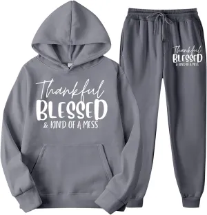 Sweatpants Women Set 2 Piece Gym Sports Long Sleeve Christian Sweatshirt Pants Warm Oversized Sweatsuits Jogger Suit