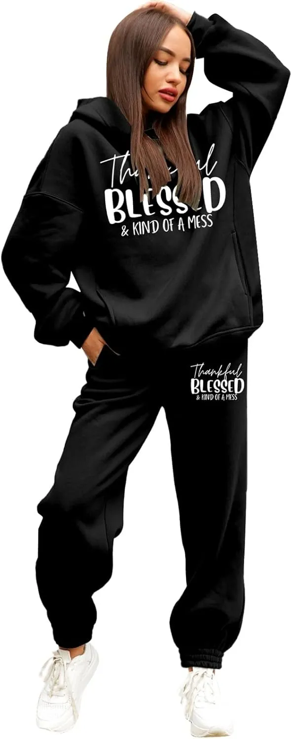 Sweatpants Women Set 2 Piece Gym Sports Long Sleeve Christian Sweatshirt Pants Warm Oversized Sweatsuits Jogger Suit