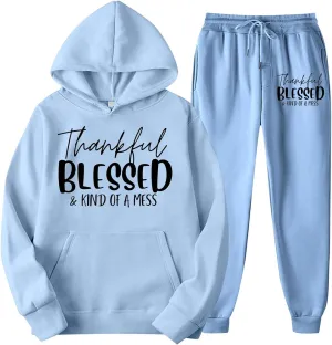 Sweatpants Women Set 2 Piece Gym Sports Long Sleeve Christian Sweatshirt Pants Warm Oversized Sweatsuits Jogger Suit