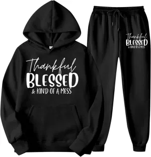 Sweatpants Women Set 2 Piece Gym Sports Long Sleeve Christian Sweatshirt Pants Warm Oversized Sweatsuits Jogger Suit