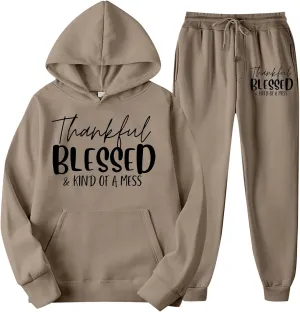 Sweatpants Women Set 2 Piece Gym Sports Long Sleeve Christian Sweatshirt Pants Warm Oversized Sweatsuits Jogger Suit