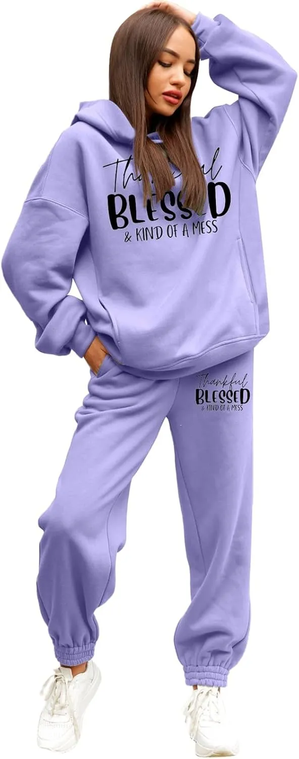 Sweatpants Women Set 2 Piece Gym Sports Long Sleeve Christian Sweatshirt Pants Warm Oversized Sweatsuits Jogger Suit