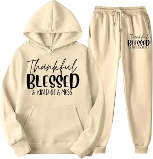 Sweatpants Women Set 2 Piece Gym Sports Long Sleeve Christian Sweatshirt Pants Warm Oversized Sweatsuits Jogger Suit