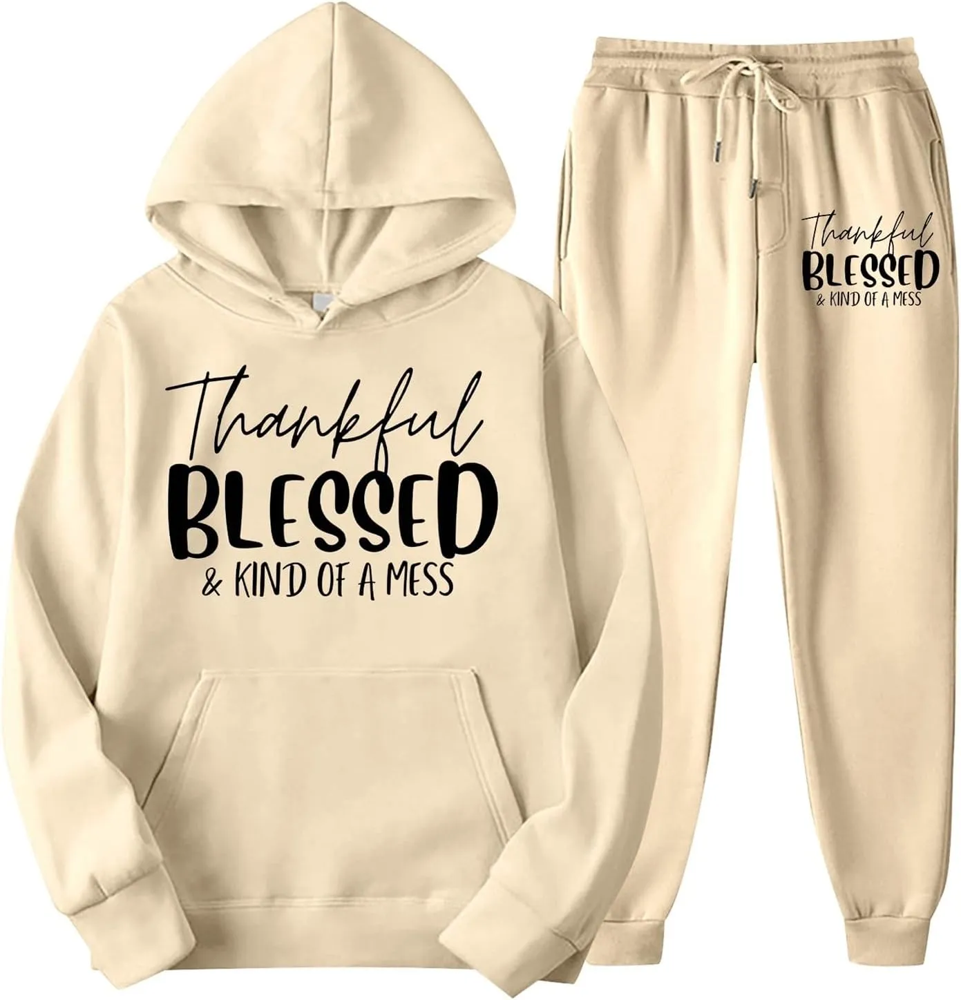 Sweatpants Women Set 2 Piece Gym Sports Long Sleeve Christian Sweatshirt Pants Warm Oversized Sweatsuits Jogger Suit
