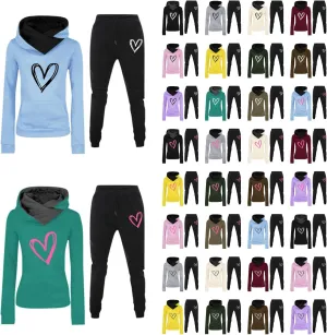 Sweatsuits Women 2 Piece Outfit,Jogging Suits for Women,Heart Print Oversized Hoodies and Sweatpants Fall Outfit 2024