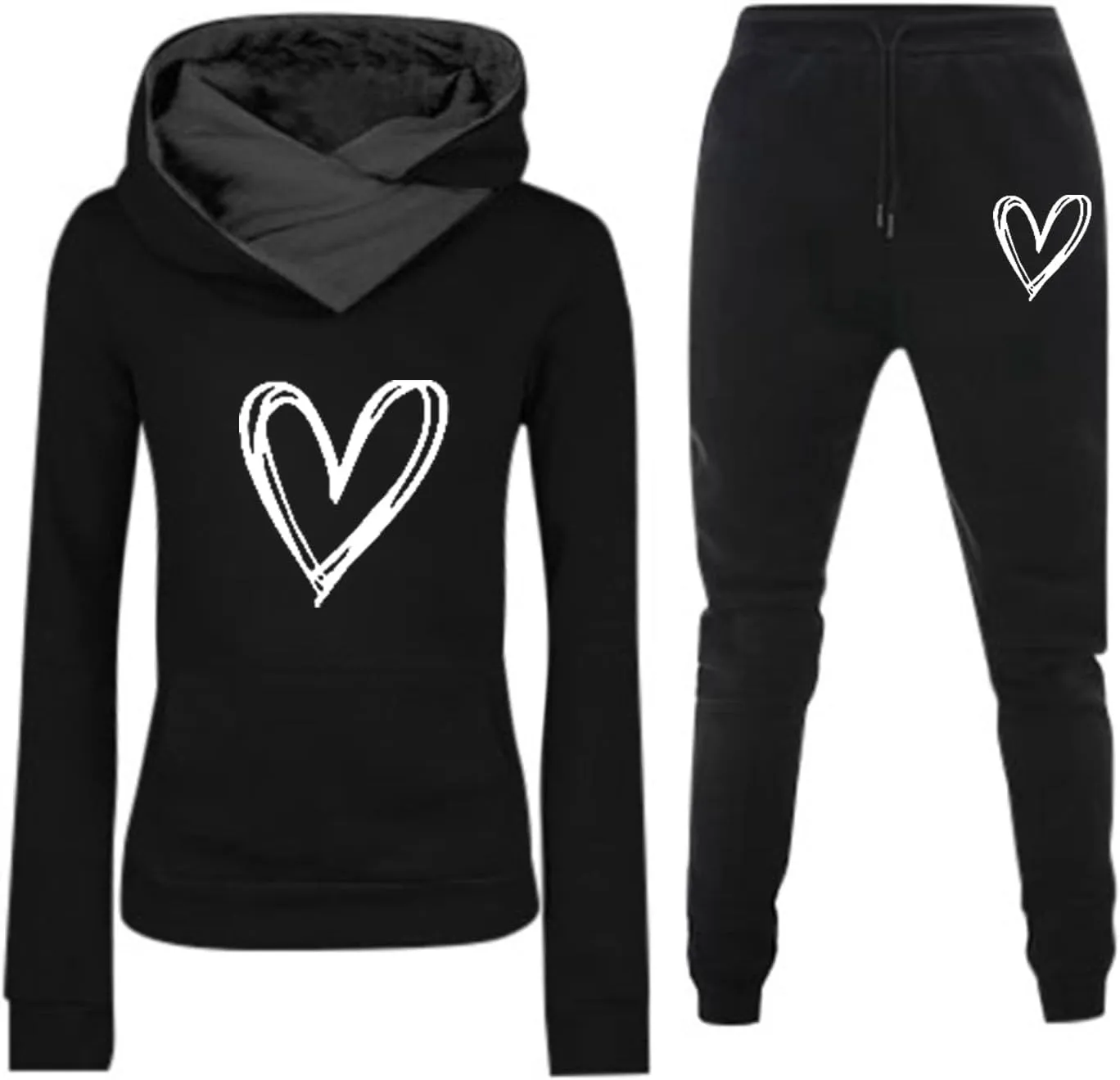 Sweatsuits Women 2 Piece Outfit,Jogging Suits for Women,Heart Print Oversized Hoodies and Sweatpants Fall Outfit 2024