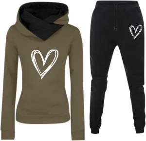 Sweatsuits Women 2 Piece Outfit,Jogging Suits for Women,Heart Print Oversized Hoodies and Sweatpants Fall Outfit 2024