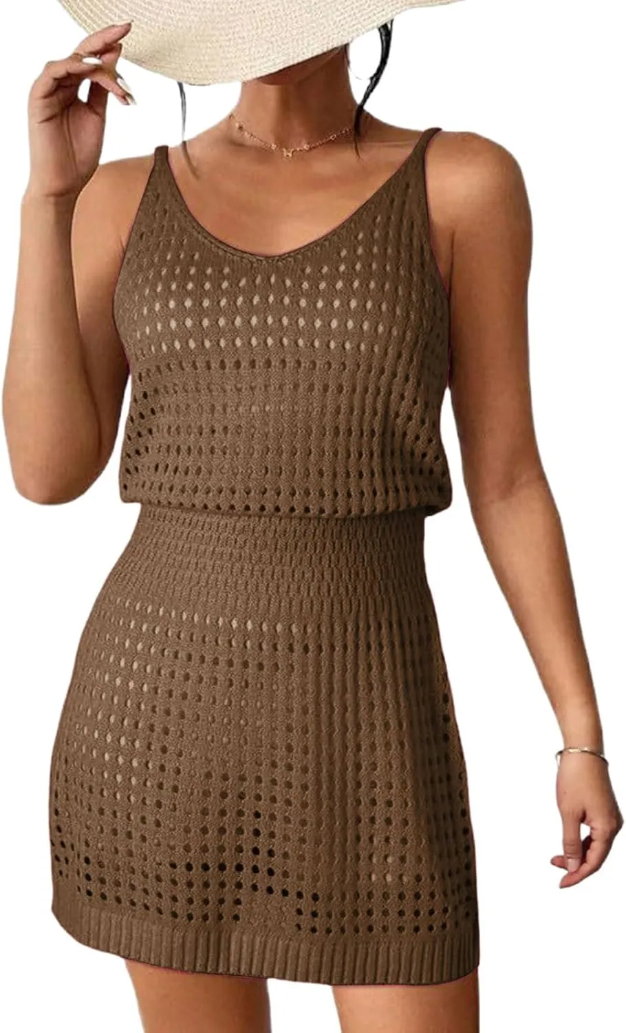 Swimsuit Coverup for Women Crochet Hollow Out Knit Beach Bathing Suit Swim Cover Ups Summer Mini Vacation Dresses