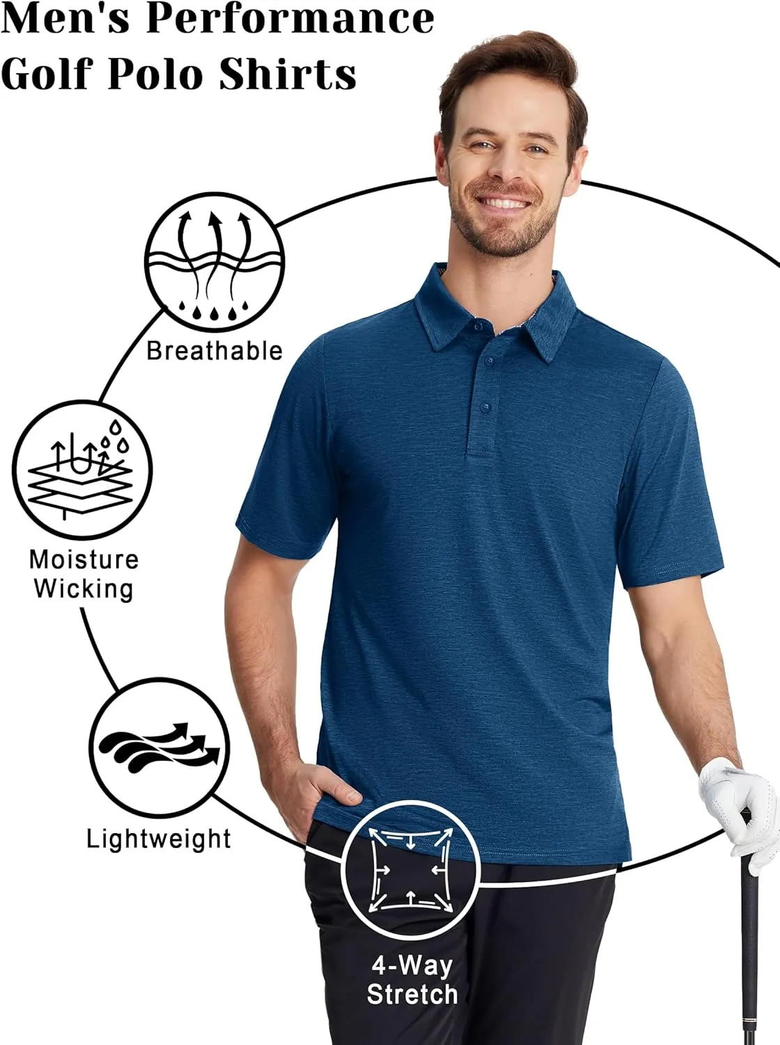 TACVASEN Men's Golf Shirts Short Sleeve Quick Dry Polo Shirts Moisture Wicking Casual Business Sports Breathable Polo