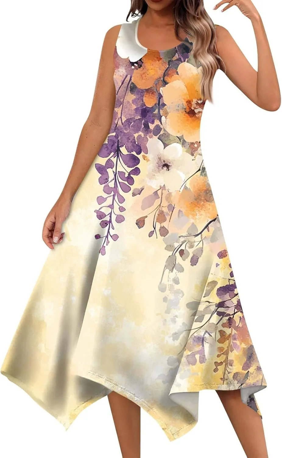 Tank Dress for Women Summer Midi Sleeveless Irregular Hem Plus Size Dress U-Neck Cocktail Dresses A Line with Pockets