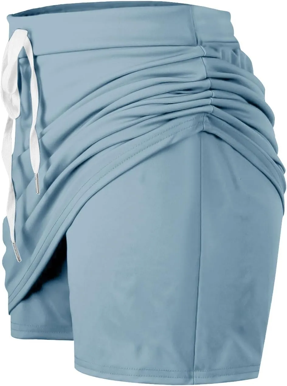 Tennis Skorts for Women with Inner Shorts High Waisted Drawstring Mini Skirts Summer Trendy Athletic Workout Shorts