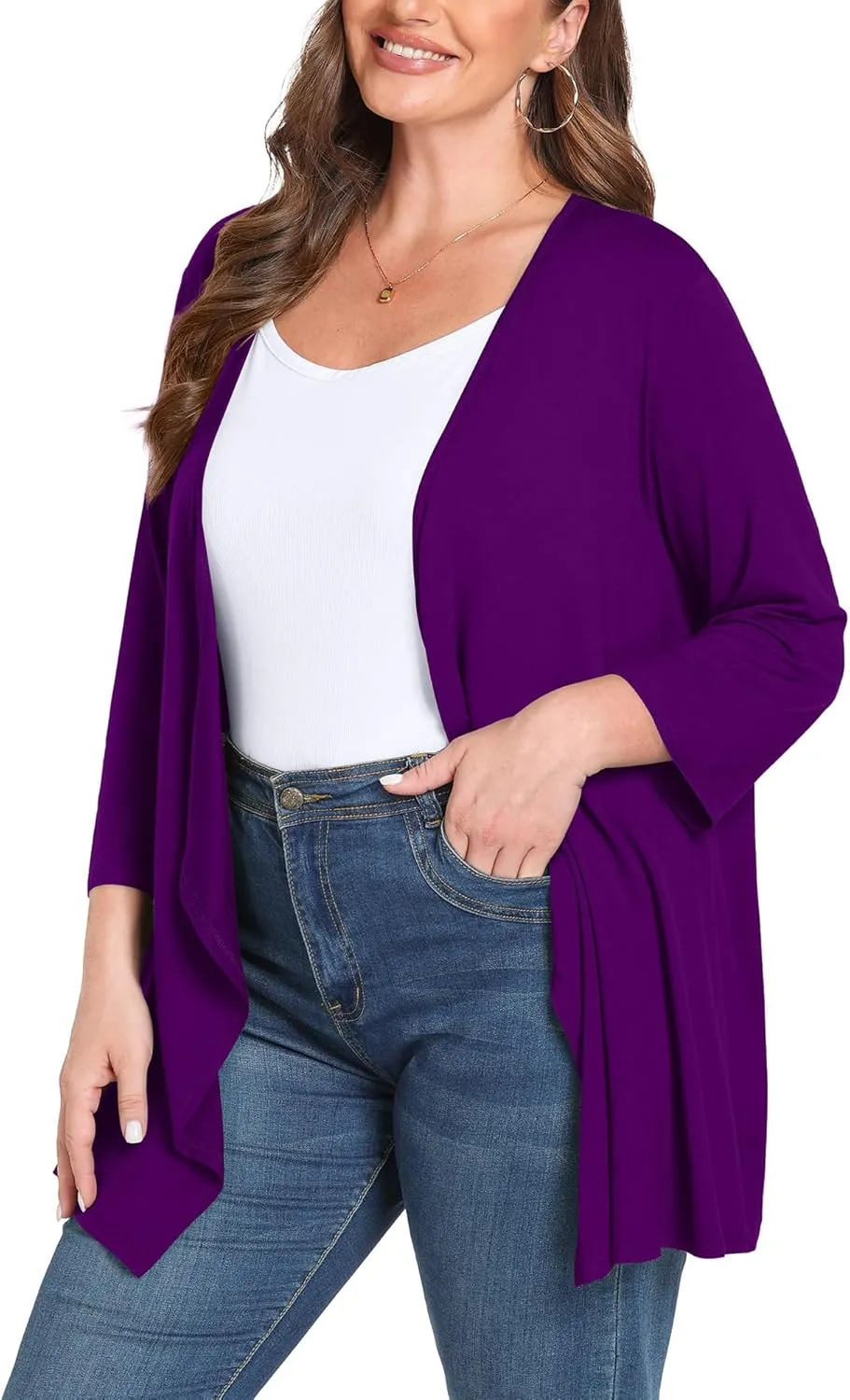 TIANZHU Women Cardigan Lightweight 3/4 Sleeve Casual Open Front Light Cardigan Drape Duster Sweaters