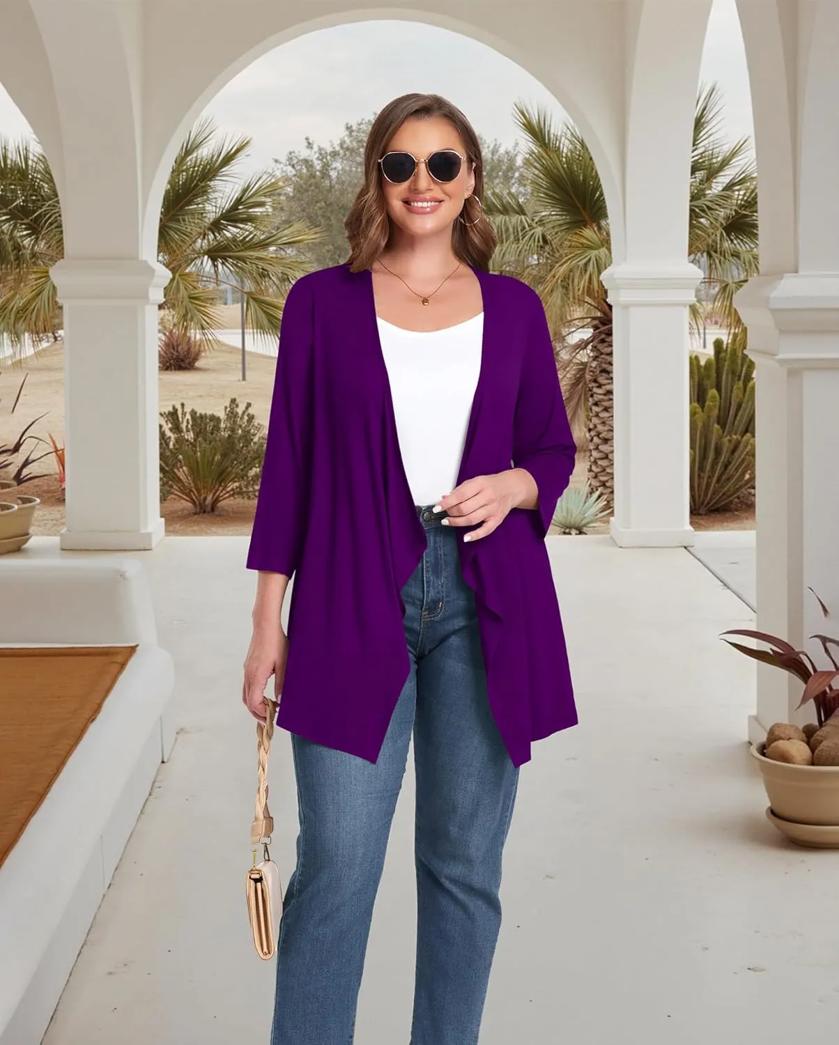 TIANZHU Women Cardigan Lightweight 3/4 Sleeve Casual Open Front Light Cardigan Drape Duster Sweaters