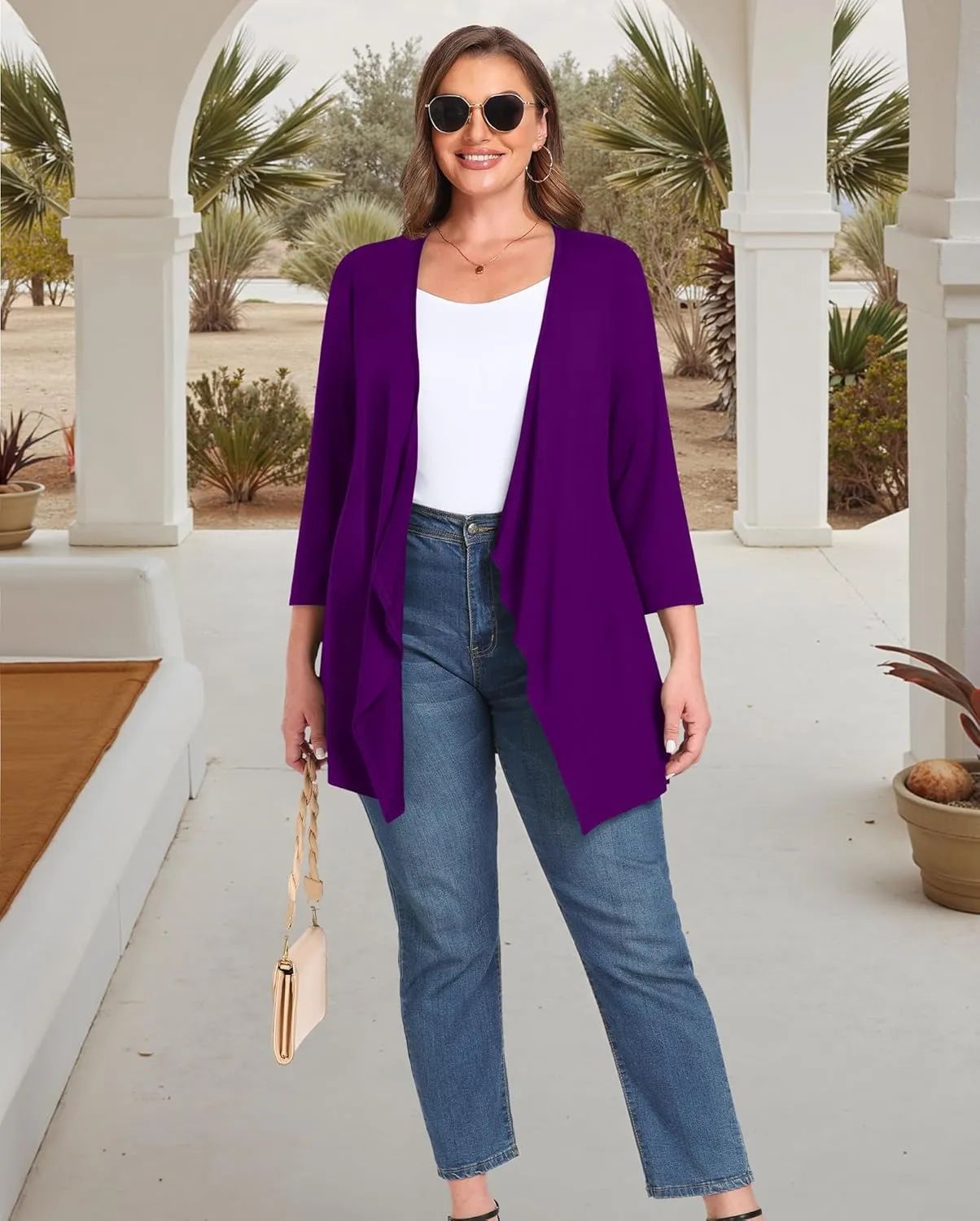 TIANZHU Women Cardigan Lightweight 3/4 Sleeve Casual Open Front Light Cardigan Drape Duster Sweaters