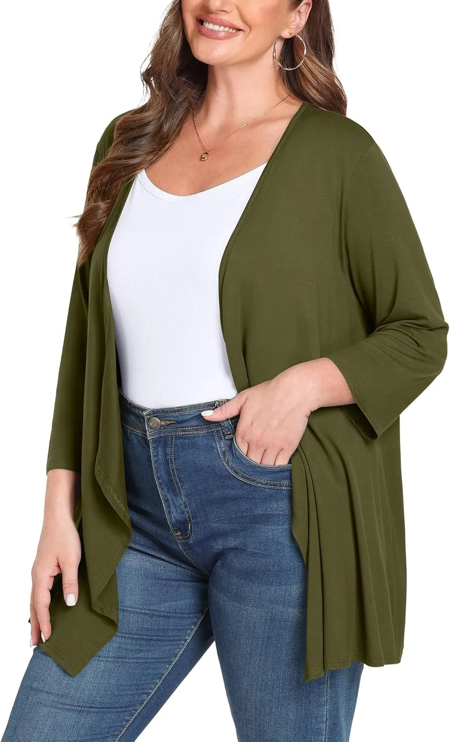 TIANZHU Women Cardigan Lightweight 3/4 Sleeve Casual Open Front Light Cardigan Drape Duster Sweaters