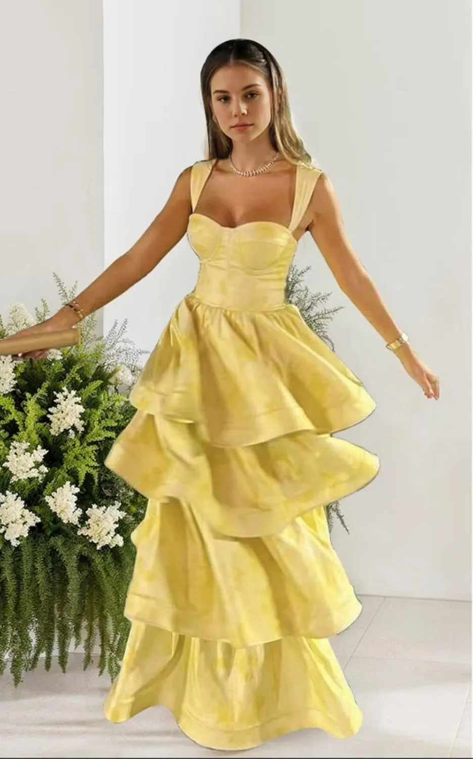 Tiered Jacquard Prom Dress for Teens Sexy Satin Formal Dress A Line Prom Dresses for Women Square Neck Evening Gowns