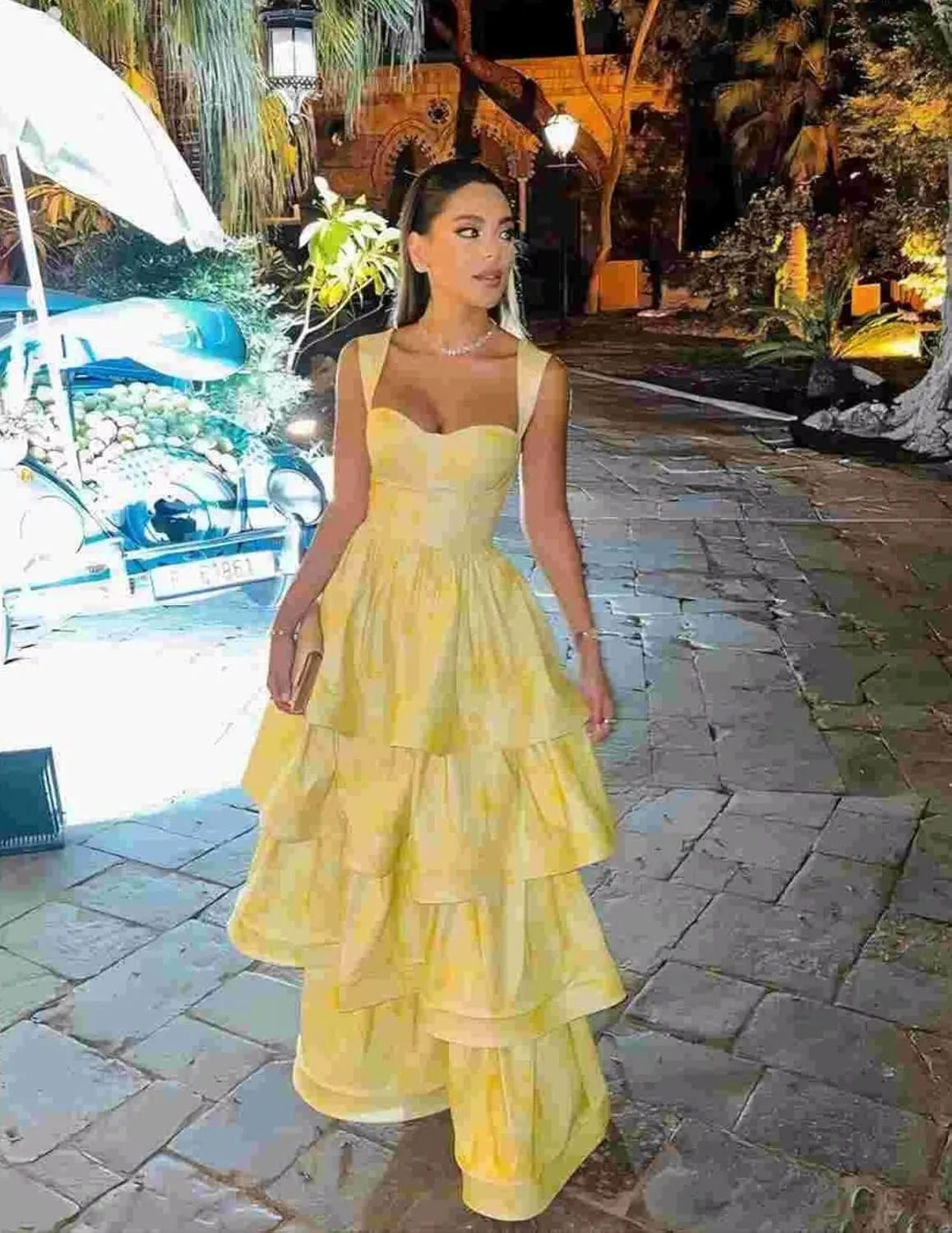 Tiered Jacquard Prom Dress for Teens Sexy Satin Formal Dress A Line Prom Dresses for Women Square Neck Evening Gowns