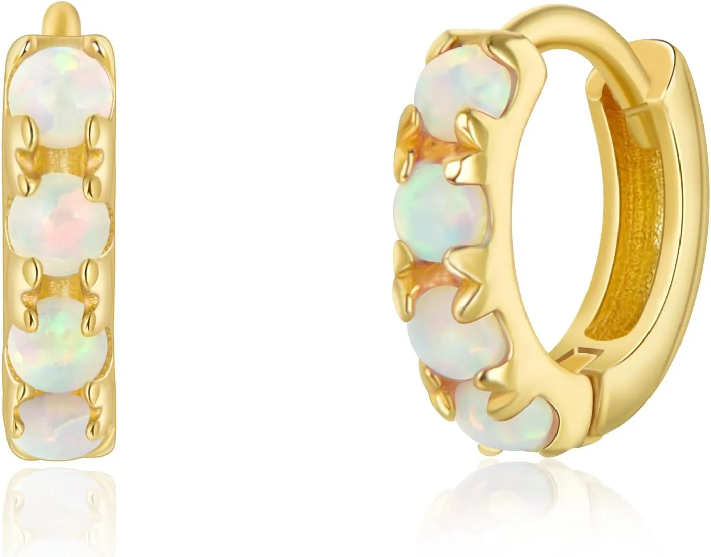 Tiny Mini Opal Huggie Hoop Earrings Upper Ear Cartilage Helix 18k Gold Plated Silver Minimalist Simple Small 10mm 8mm 6mm Hoop Earrings