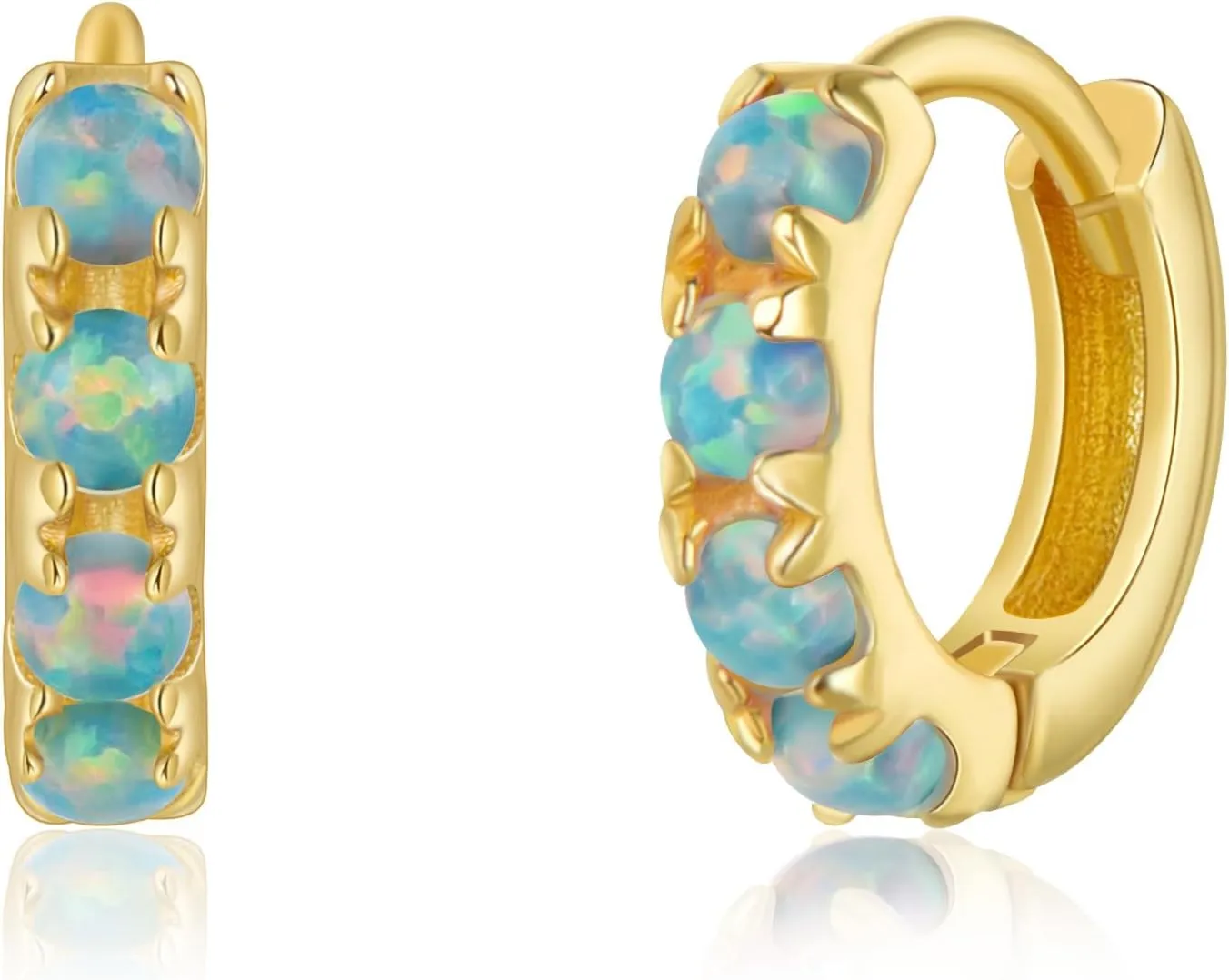 Tiny Mini Opal Huggie Hoop Earrings Upper Ear Cartilage Helix 18k Gold Plated Silver Minimalist Simple Small 10mm 8mm 6mm Hoop Earrings