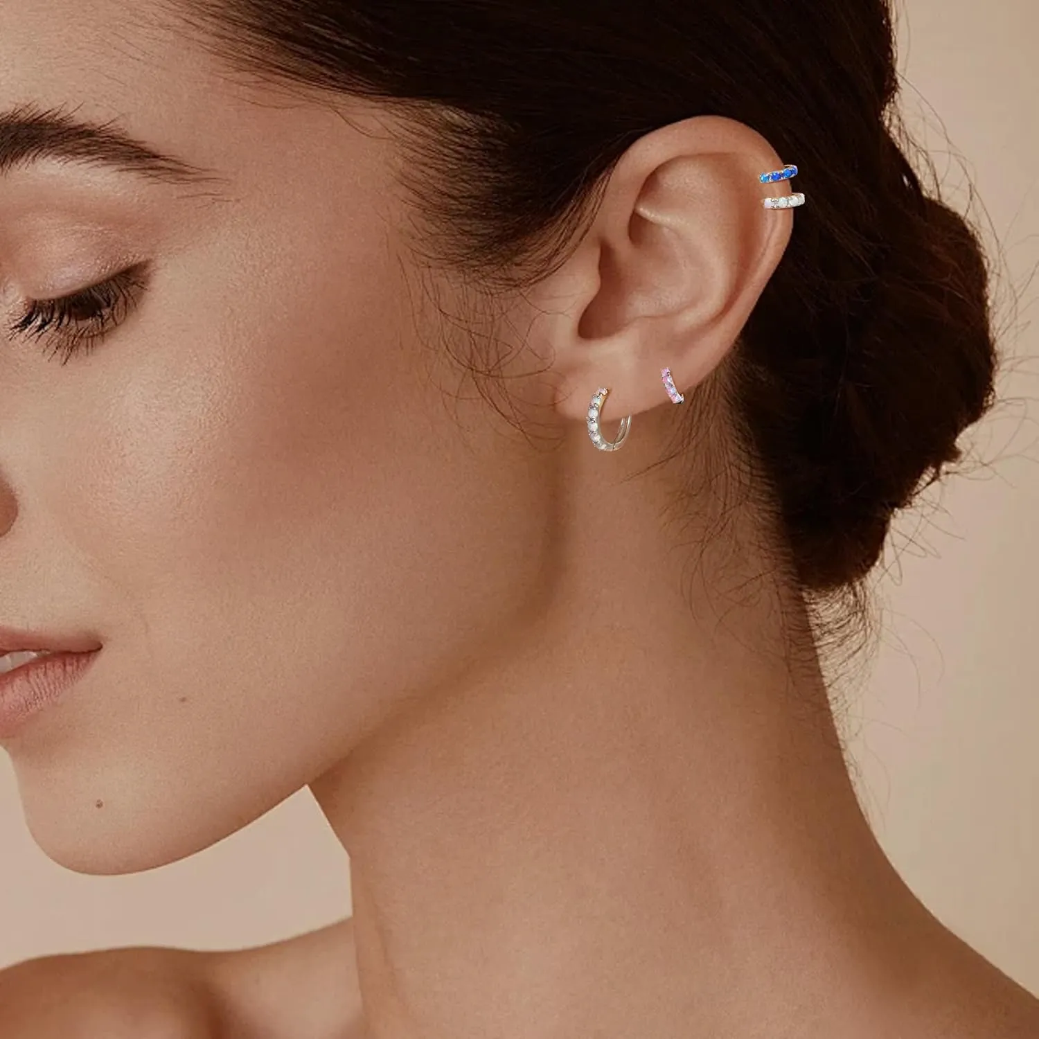 Tiny Mini Opal Huggie Hoop Earrings Upper Ear Cartilage Helix 18k Gold Plated Silver Minimalist Simple Small 10mm 8mm 6mm Hoop Earrings