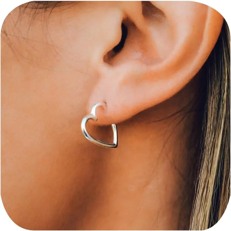 Tiny Small Hollow Heart Minimalist s925 Sterling Silver Stud Earrings for Women Hers Cute Love Huggie Studs Simple Jewelry Gifts for Herfriend Wife Mom Sensitive Ear Valentine's Day Gifts