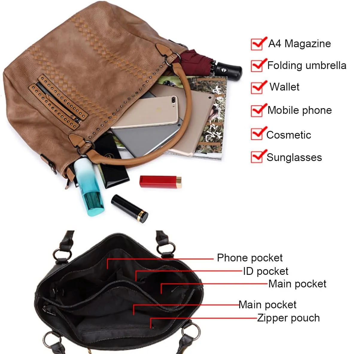Tote Bag for Women PU Leather Shoulder Fashion Hobo Bags Large Purse and Handbags with Adjustable Shoulder Strap