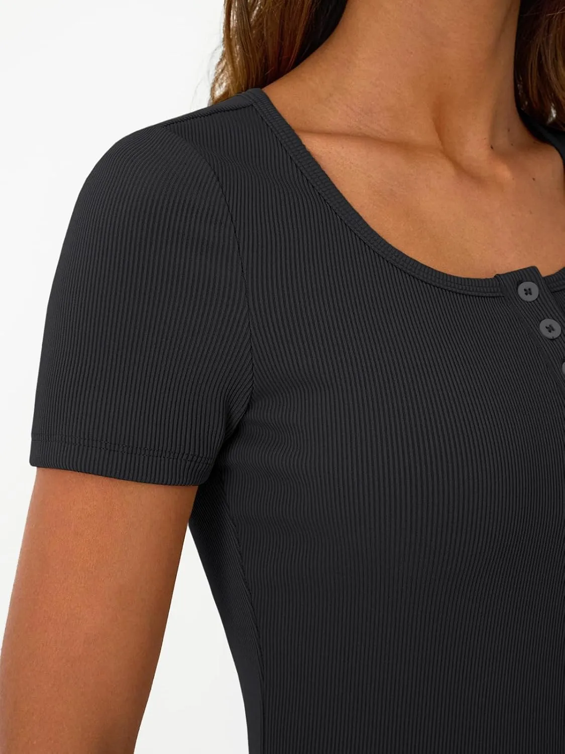 Trendy Queen Womens Short Sleeve Summer Tops Ribbed Henley T Shirts Basic Tee Cute Casual Spring Fashion Clothes 2025