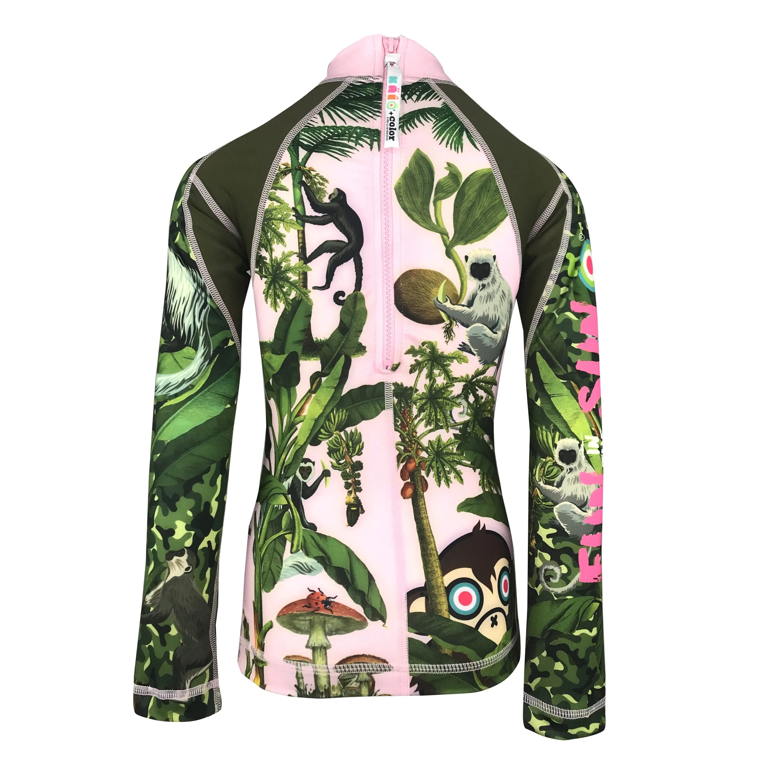 Tropical Forest Big Foot Girls Long Sleeve Rash Guard Shirt With Zipper