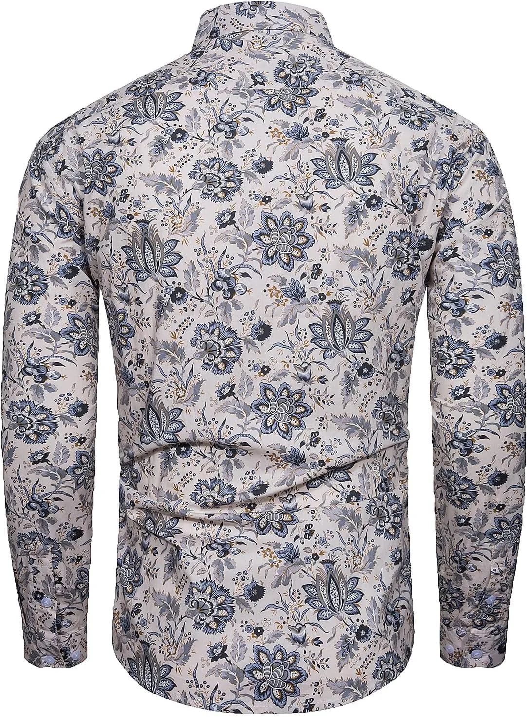 TUNEVUSE Men Floral Dress Shirts Long Sleeve Casual Button Down Flower Printed Shirts 100% Cotton