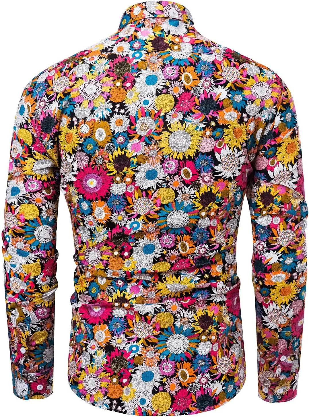 TUNEVUSE Men Floral Dress Shirts Long Sleeve Casual Button Down Flower Printed Shirts 100% Cotton
