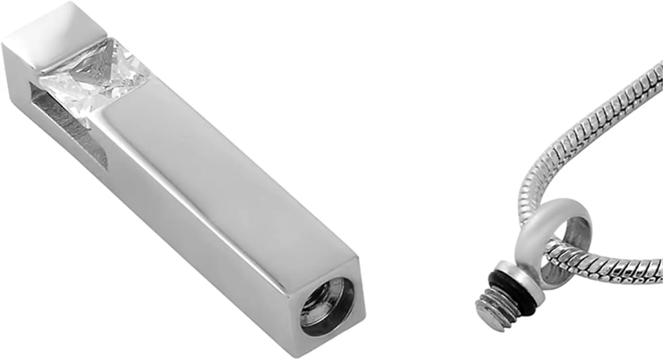 Urn Necklaces for Ashes Stainless Steel Bar Pendant Necklace Cube Memorial Ashes Necklace Crystal Cremation Urn Pendant for Men