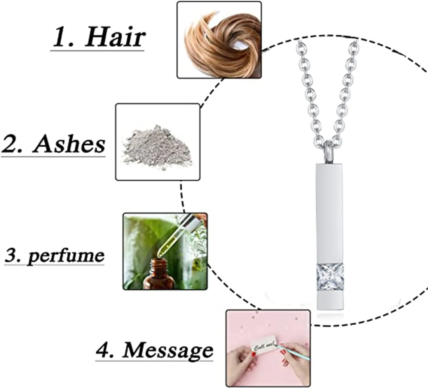 Urn Necklaces for Ashes Stainless Steel Bar Pendant Necklace Cube Memorial Ashes Necklace Crystal Cremation Urn Pendant for Men