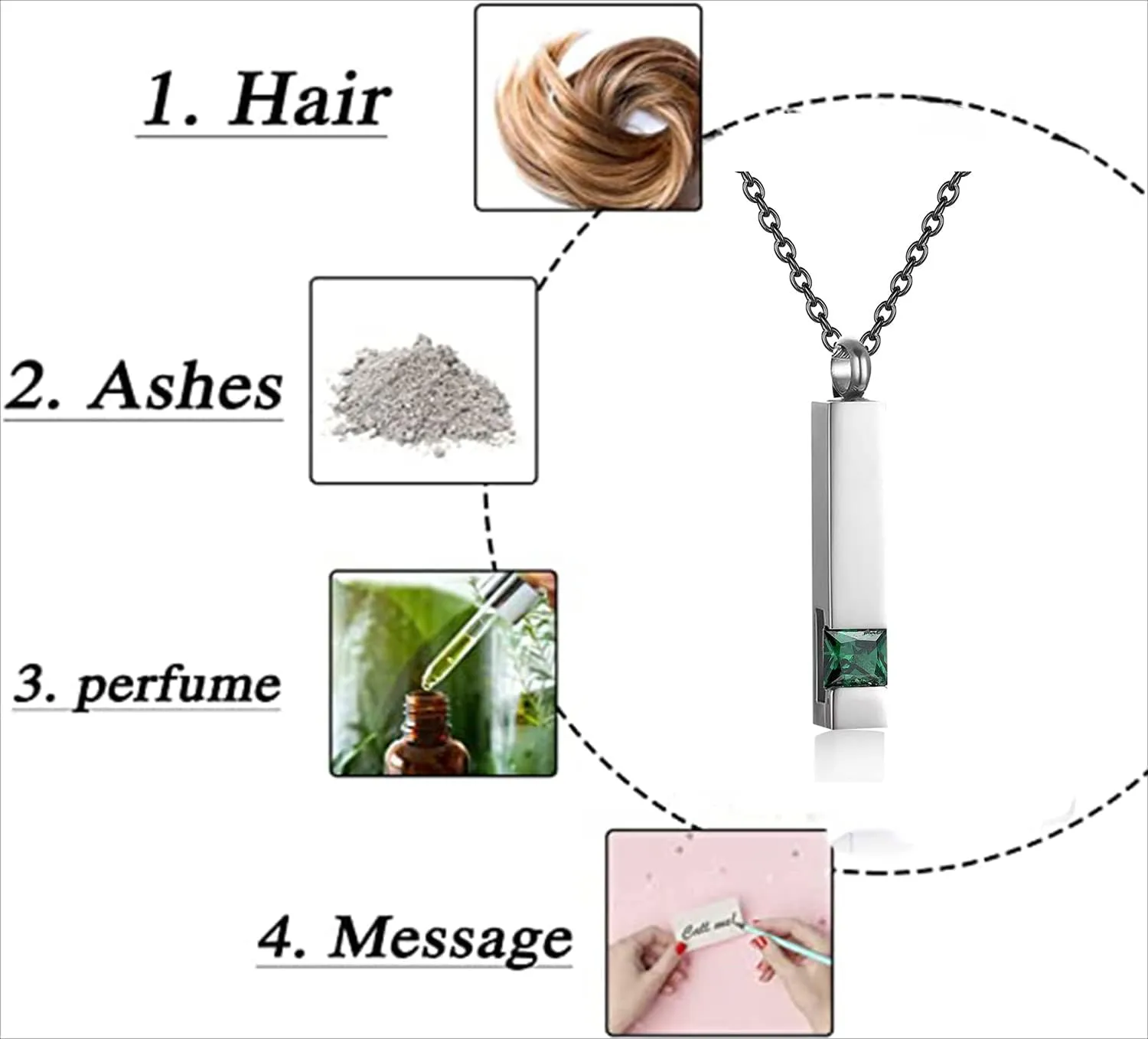 Urn Necklaces for Ashes Stainless Steel Bar Pendant Necklace Cube Memorial Ashes Necklace Crystal Cremation Urn Pendant for Men