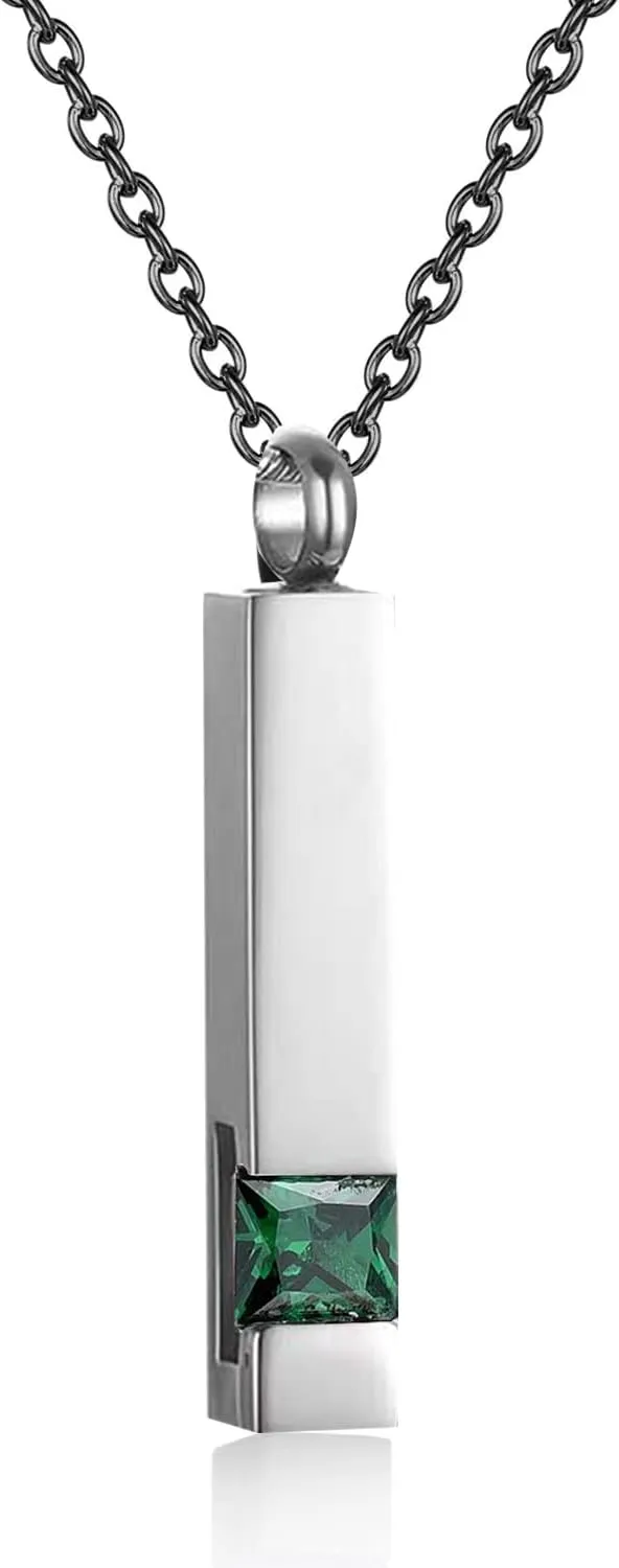 Urn Necklaces for Ashes Stainless Steel Bar Pendant Necklace Cube Memorial Ashes Necklace Crystal Cremation Urn Pendant for Men