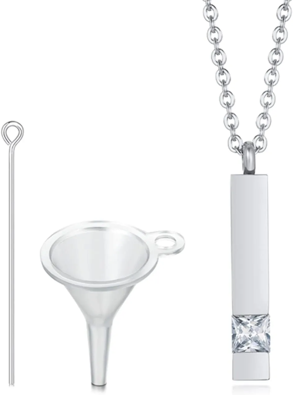 Urn Necklaces for Ashes Stainless Steel Bar Pendant Necklace Cube Memorial Ashes Necklace Crystal Cremation Urn Pendant for Men