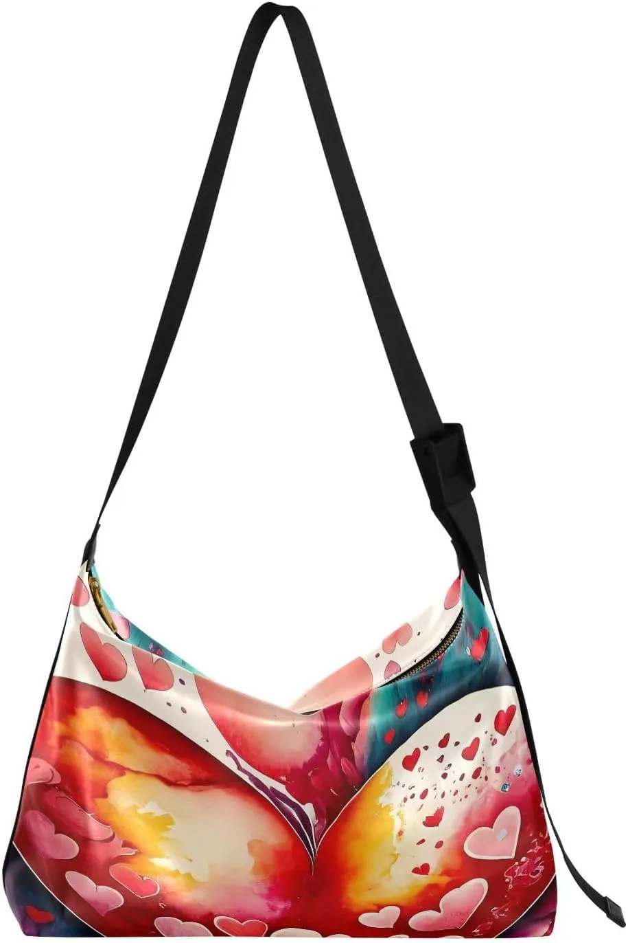 Valentines Day Gorgeous Hobo Crossbody Bags for Women Leather Large Shoulder Bag Cross Body Heart Trendy Womens Tote Bags Handbag for Travel Shopping