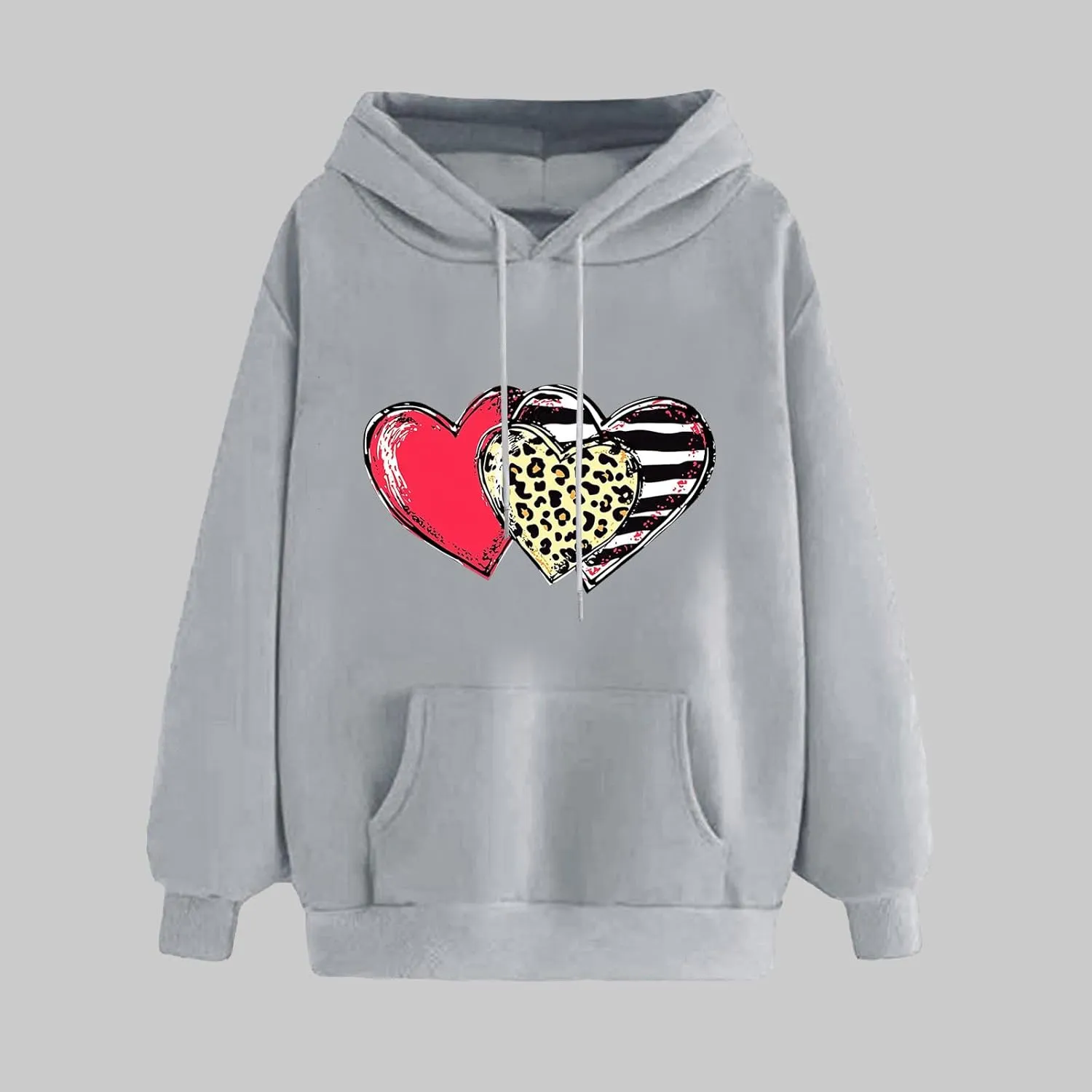 Valentines Day Hoodies for Women Love Heart Graphic Sweatshirt Drawstring Oversized Hoodie Cute Pullover with Pockets