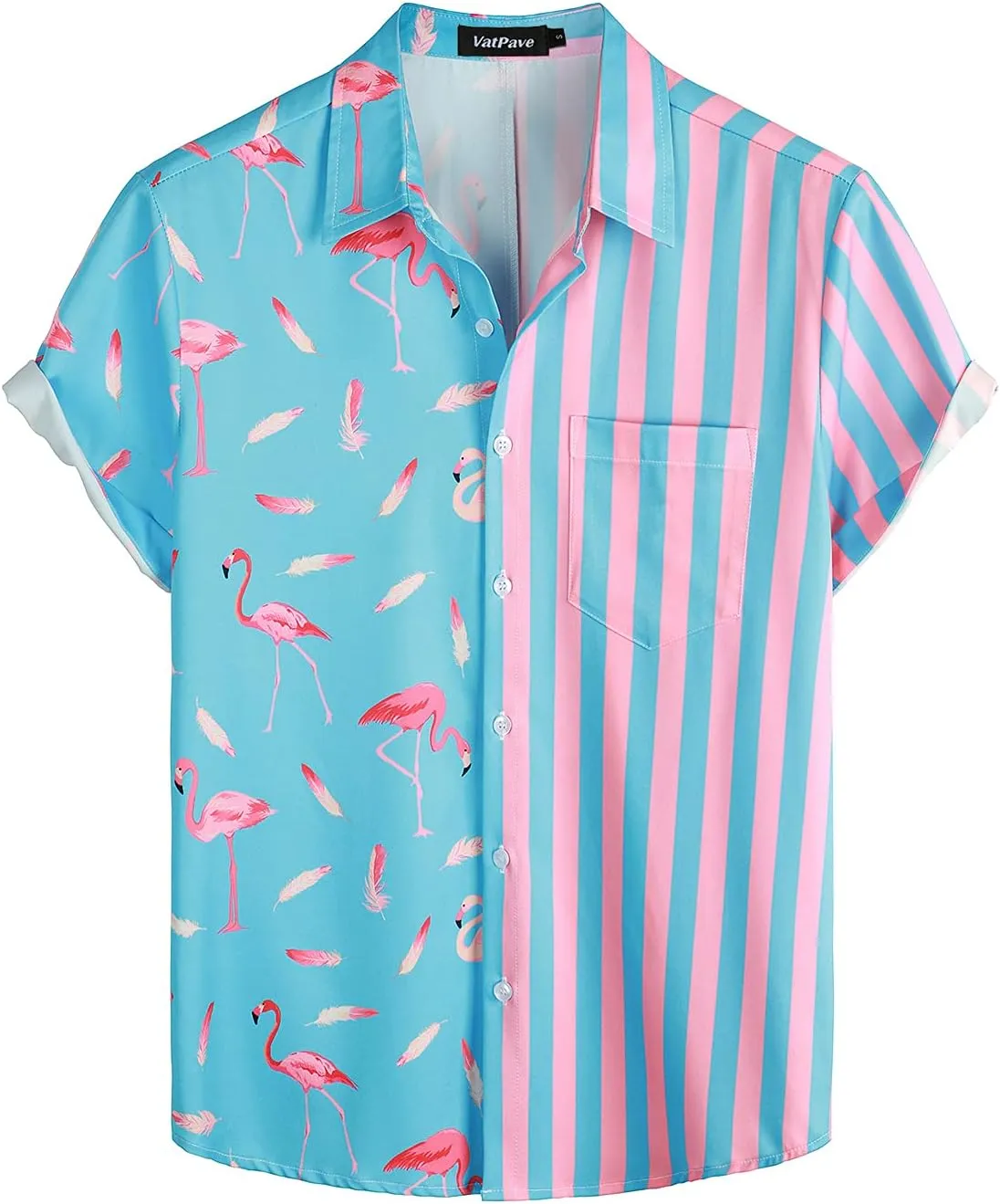 VATPAVE Mens Hawaiian Flamingo Shirts Casual Tropical Short Sleeve Button Down Shirt Summer Beach Shirts