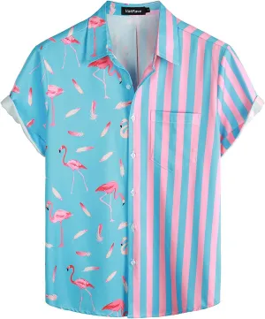 VATPAVE Mens Hawaiian Flamingo Shirts Casual Tropical Short Sleeve Button Down Shirt Summer Beach Shirts